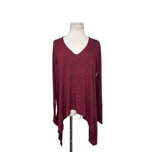 Gypsy 05 heathered red long sleeves asymmetrical v neck top size XS
